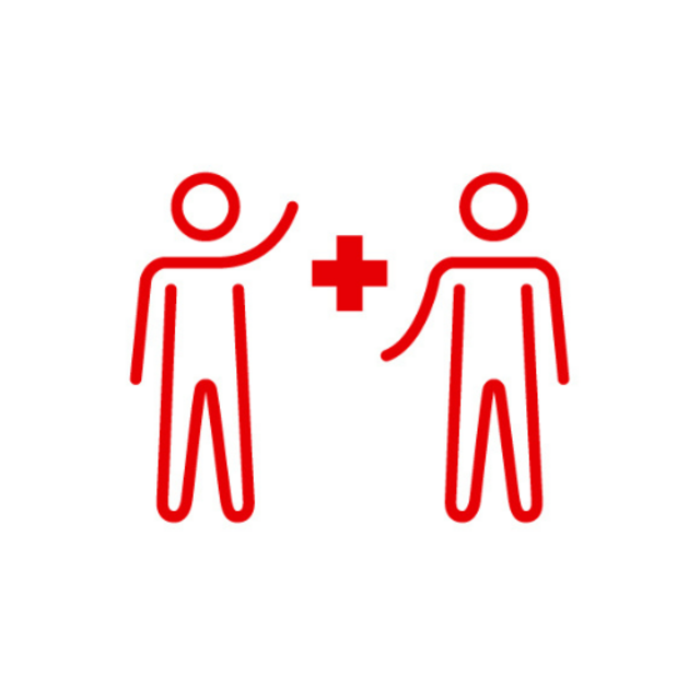 Icon schematische Darstellung 2 Personen und Rotes Kreuz.