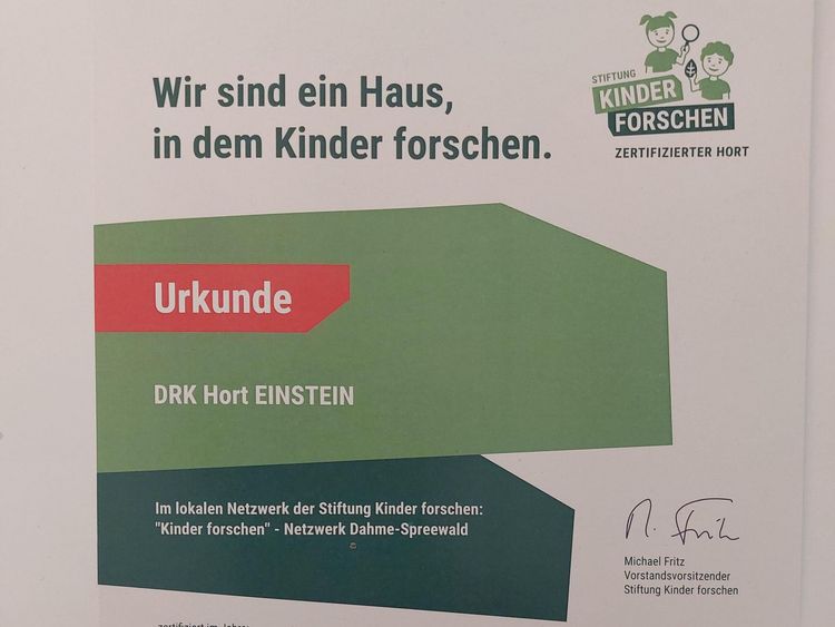 Zertifikat "Haus der kleinen Forscher"