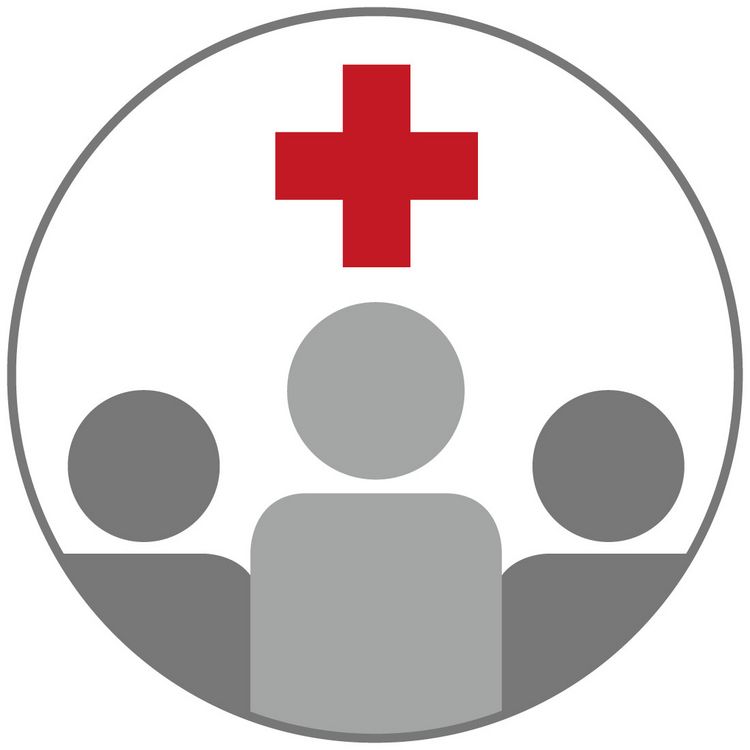 Ein Piktogramm dreier Menschen symbolisiert den DRK-Grundsatz der Freiwilligkeit.